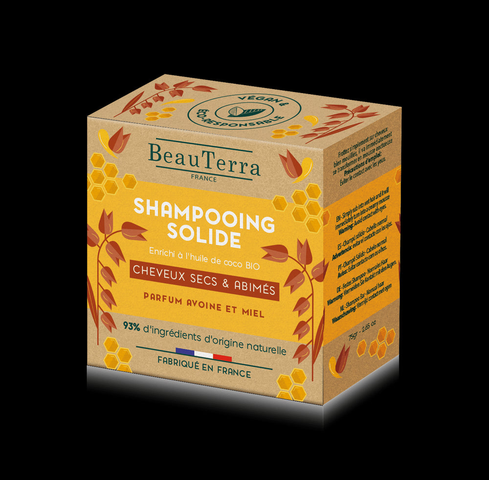 BeauTerra Champú sólido Avena y Miel para Cabello seco 75 gr