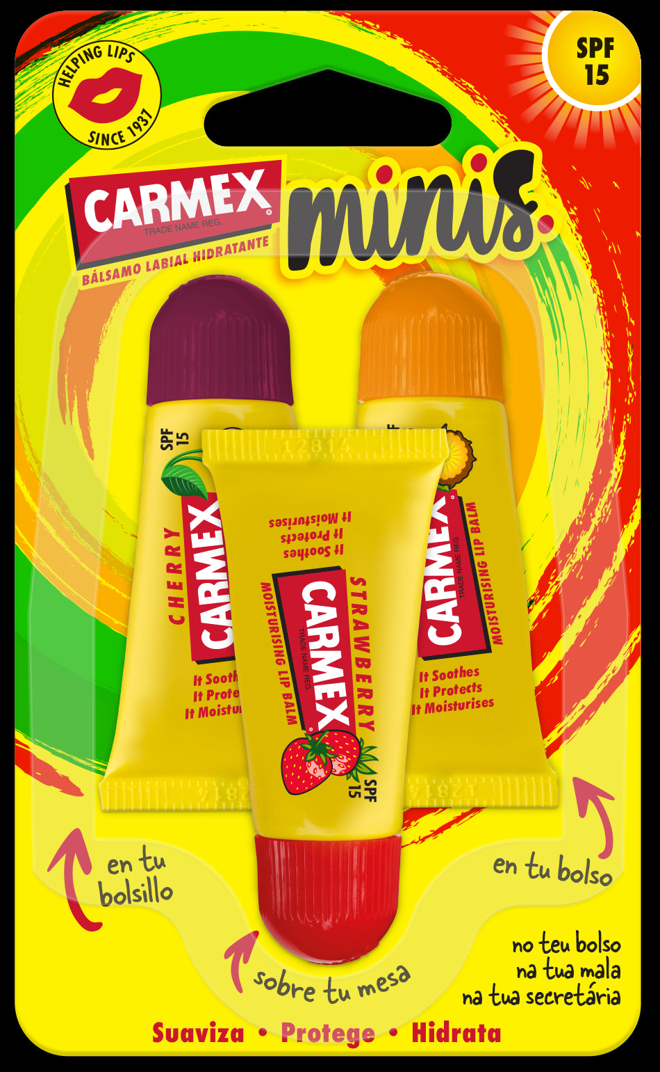Carmex Mini Tubos (Fresa, Piña, Cereza) 5 g. x3