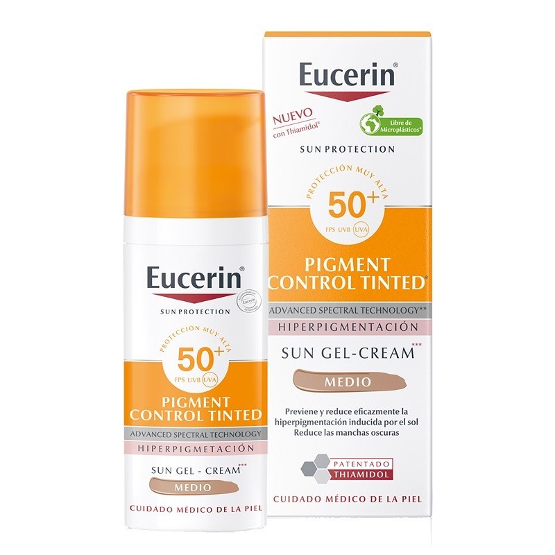 Eucerin Pigment Control SPF50+ con Color Medio Gel-Crema Solar Facial 50 ml