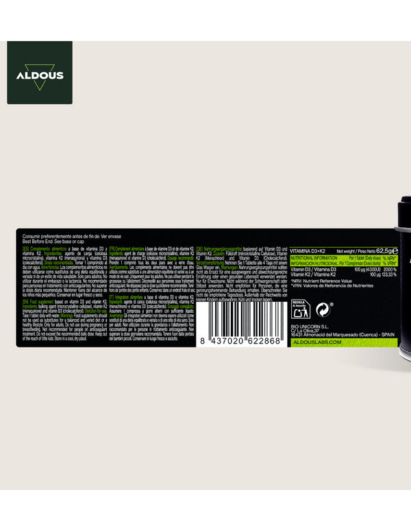 Aldous Vitamina D3 1000 UI + K2 250 comprimidos