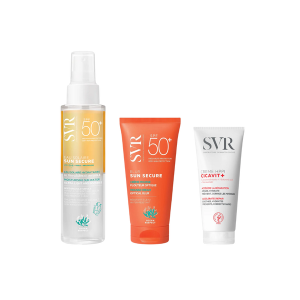 SVR Pack Verano x Aretha Fusté Eau Solaire Sun Secure 200 ml + Blur Sun Secure + Creme HPPI Cicavit+ 40  ml + Neceser de regalo