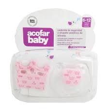 Acofar Chupete Silicona y Cadena Rosa 6-12 meses
