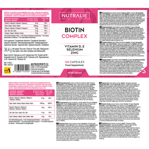 Nutralie Biotina Complex 10000 mcg con Vit D y E Pelo, Piel, Uñas 120 cápsulas