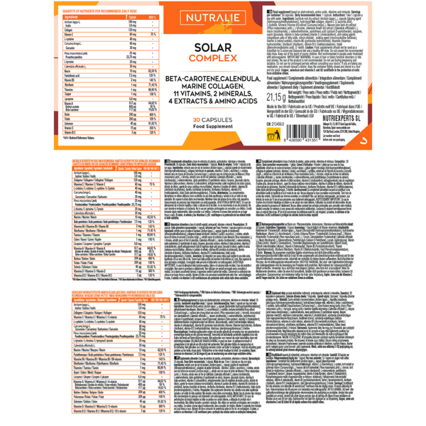 Nutralie Solar Complex com Colagénio Marinho Bronzeamento e Protetor Solar 30 cápsulas