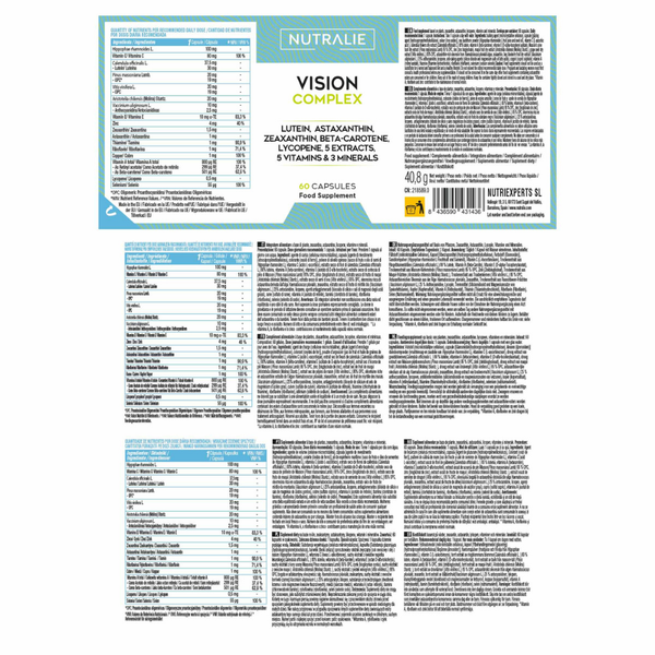 Nutralie Vision Complex de Luteína + Zeaxantina + Astaxantina Olhos 60 cápsulas