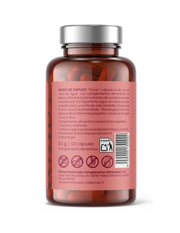 Maca + Taurina Just Elements Wellness 120 cápsulas - Aumenta tu rendimiento fisico