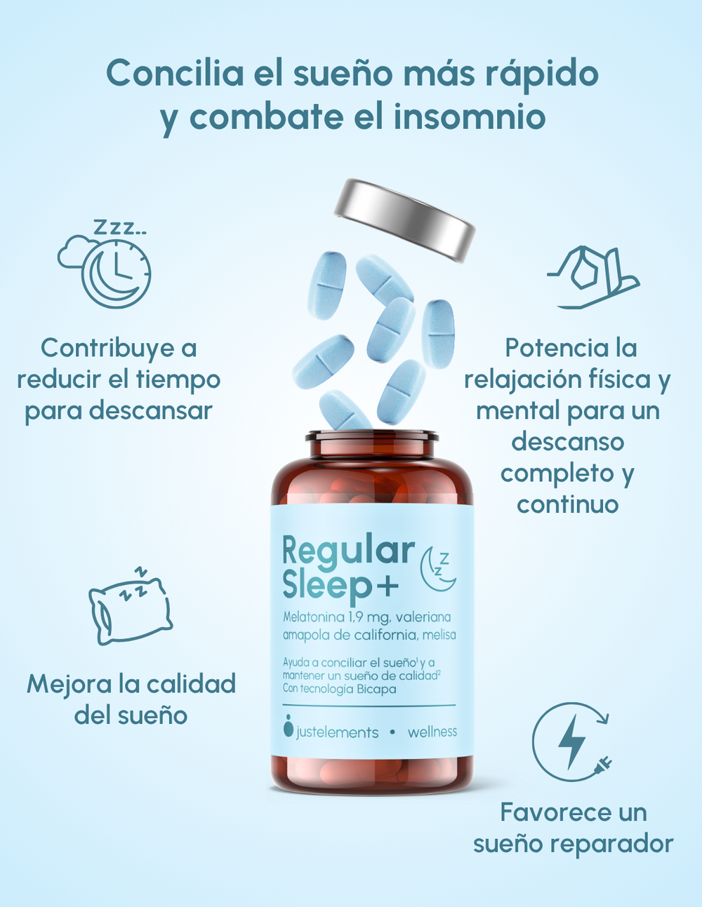 Melatonina 1,9 mg Regular Sleep+ Just Elements Wellness 90 comprimidos