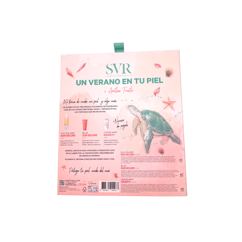 SVR Pack Verano x Aretha Fusté Eau Solaire Sun Secure 200 ml + Blur Sun Secure + Creme HPPI Cicavit+ 40  ml + Neceser de regalo