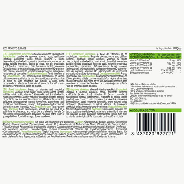 Aldous Probióticos con Vitaminas para niños en gominolas