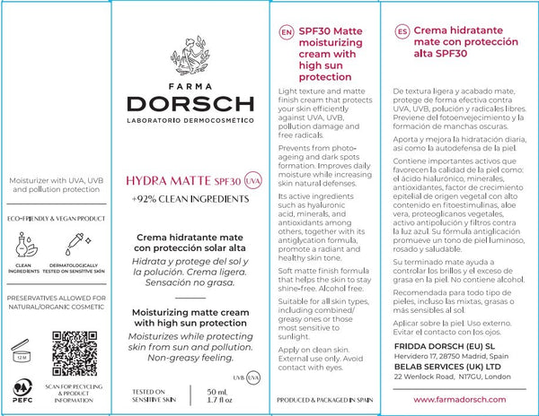 Farma Dorsch Crema Hidratante hydra matte Antiedad SPF 30 50 ml