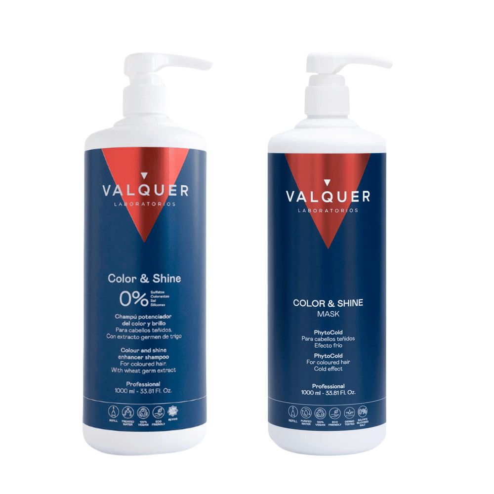 Valquer Pack Potenciador Color y Brillo para Cabellos Teñidos - Champú y Mascarilla - 1000 ml + 975 ml