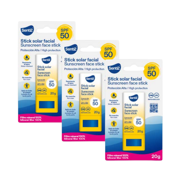 Pack 3 Senti2 Stick solar facial SPF50