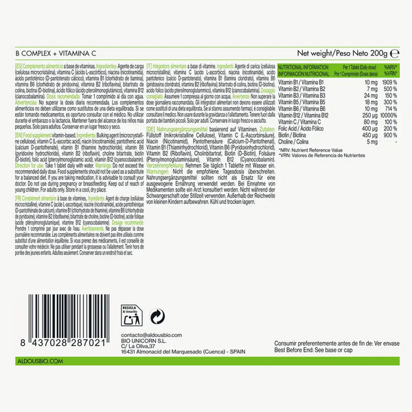 Aldous B Complex con Vitamina C 400 comprimidos