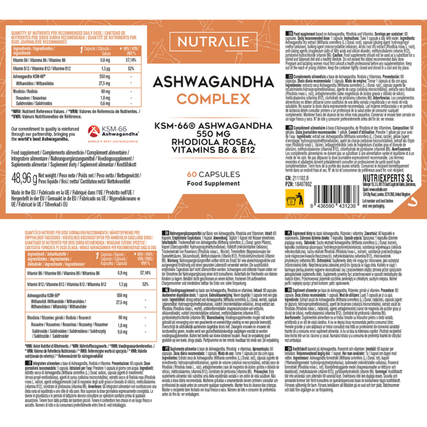 Nutralie Ashwagandha com Vitamina B6 + B12 e Rhodiola para a Ansiedade 60 cápsulas