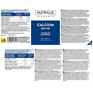 Nutralie Calcio 800 mg + Vit D3 y Magnesio para Huesos y Músculos 90 Comprimidos