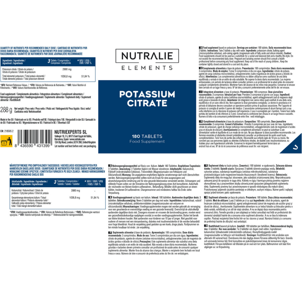 Nutralie Citrato de Potasio 2880 mg Músculos 180 Comprimidos