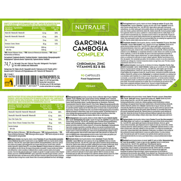 Nutralie Garcinia Cambogia con B2 + B6 + Cromo y Zinc Quemagrasas 90 cápsulas