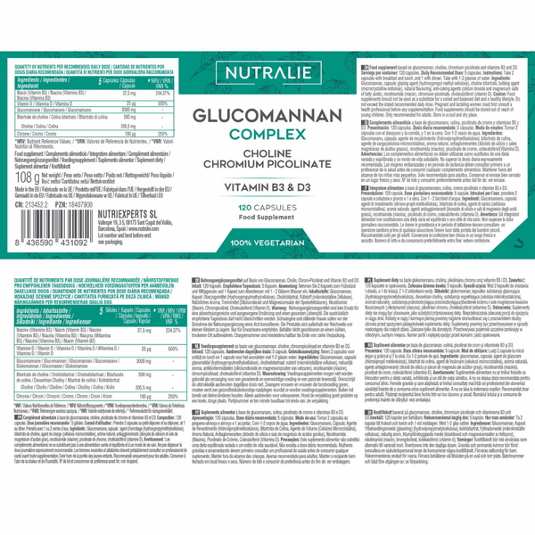Nutralie Glucomanano con Colina + Vit B3 + D3 para Pérdida Peso 120 cápsulas