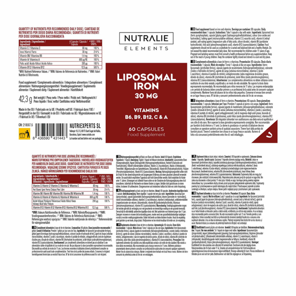 Nutralie Hierro Liposomado 30 mg + B6 + B12 Cansancio y Fatiga 60 cápsulas