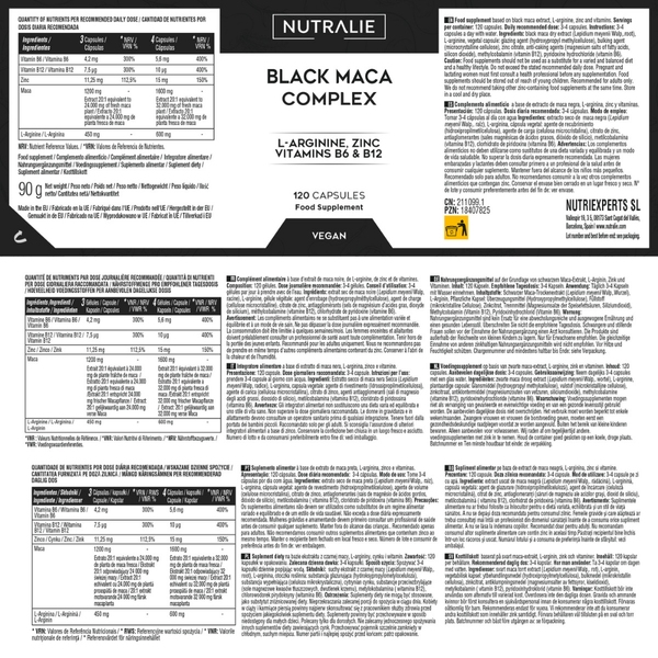 Nutralie Maca Negra Complex 24.000 mg con B6 y B12 Máxima Energía 120 cápsulas