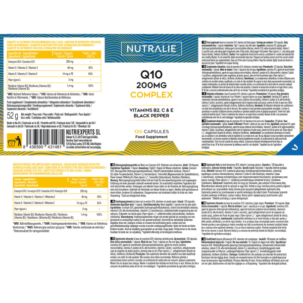 Nutralie Q10 Complex 250 mg con Vitamina C E y B2 Antioxidante 120 cápsulas