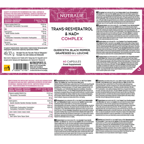 Nutralie Trans Resveratrol y NAD+ Complex Antioxidante y Antiedad 60 cápsulas