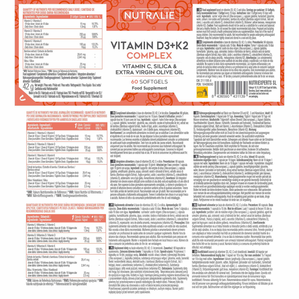 Nutralie Complexo Vitamina D3+K2 10000 UI + Vit C Músculos e Ossos 60 Cápsulas Softgel