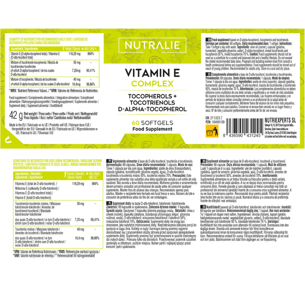 Nutralie Vitamina E Complex Tocotrienoles y Tocoferoles Antioxidante 60 cápsulas