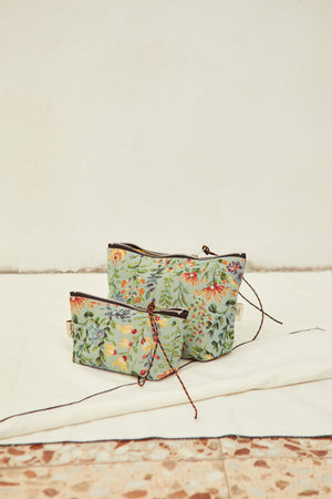 Eturel Neceser tejido jacquard flores azaleas celeste 25cm