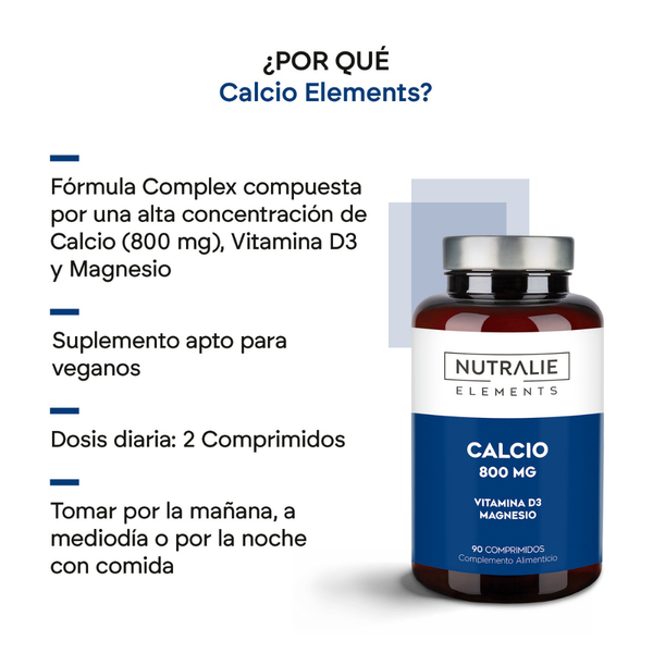 Nutralie Calcio 800 mg + Vit D3 y Magnesio para Huesos y Músculos 90 Comprimidos