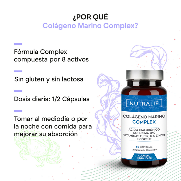 Nutralie Colágeno Marino Complex Ácido Hialurónico Vit E y B12 Piel 60 cápsulas
