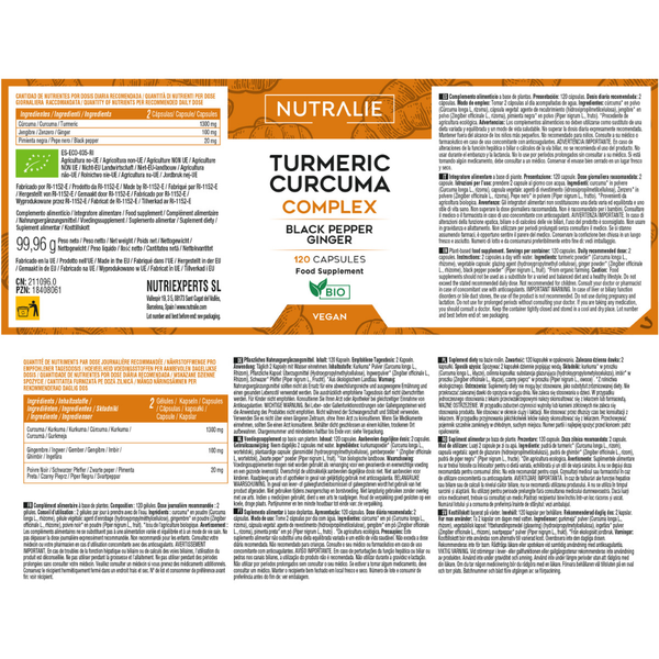 Nutralie Cúrcuma Complex Jengibre y Pimienta Negra Antioxidante 120 cápsulas