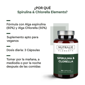 Nutralie Espirulina & Chlorella 1800 mg aumenta Energía y Fuerza 180 cápsulas