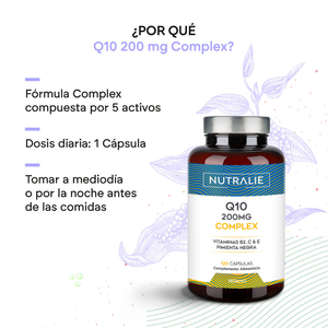 Nutralie Q10 Complex 250 mg con Vitamina C E y B2 Antioxidante 120 cápsulas