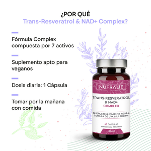 Nutralie Trans Resveratrol y NAD+ Complex Antioxidante y Antiedad 60 cápsulas