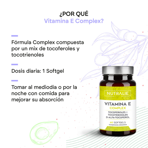 Nutralie Vitamina E Complex Tocotrienoles y Tocoferoles Antioxidante 60 cápsulas