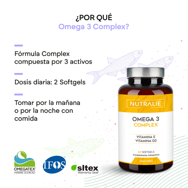 Nutralie Omega 3 Complex 2000 mg con Vit E y B3 EPA DHA Cansancio 60 cápsulas - 3