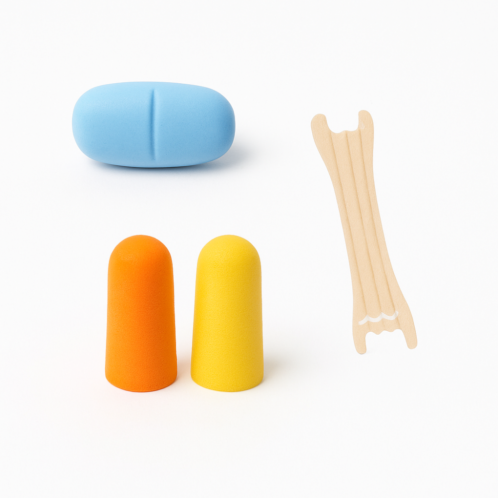 Pack para Dormir Bien, con melatonina, tapones de oidos y tiras nasales anti ronquidos.