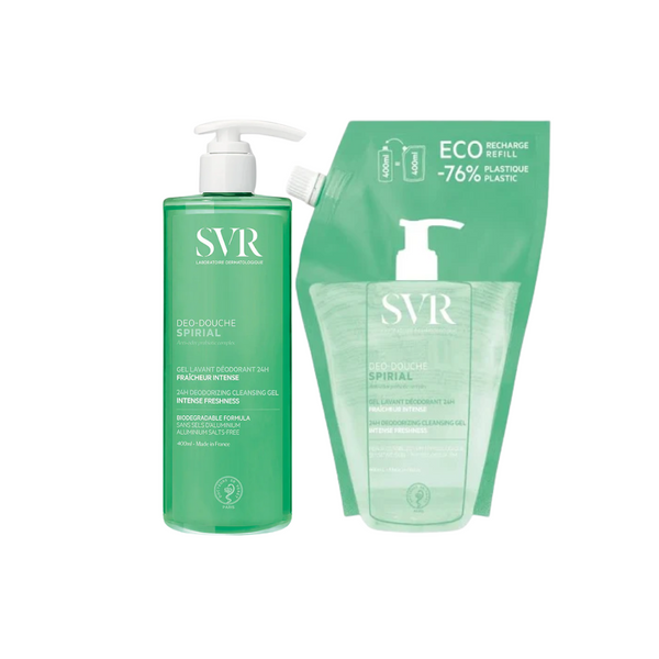 SVR Pack Spirial Deo Douche Gel limpiador desodorante + Recarga 2x400 ml