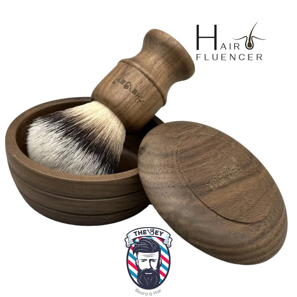 Hairfluencer The Bey Bol y brocha de afeitado de madera de nogal