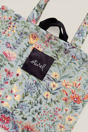 Eturel Tote bag tejido jacquard flores azaleas celeste