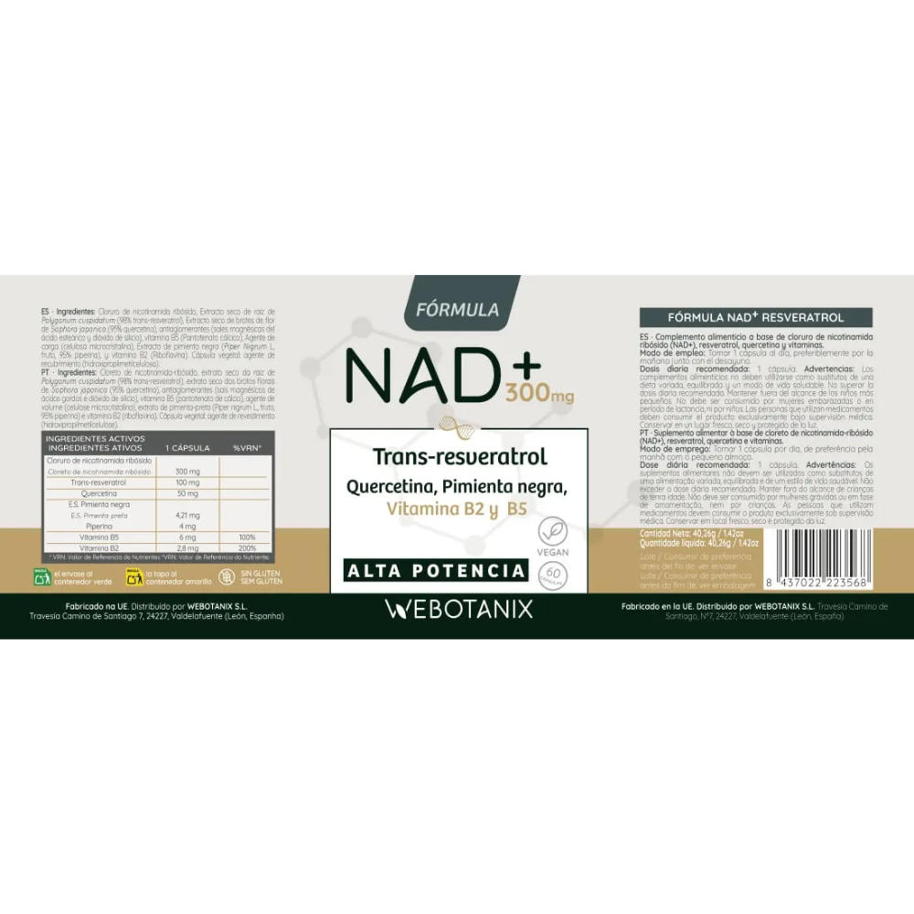 WeBotanix NAD+Resveratrol Fórmula 60 cápsulas
