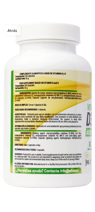 Efne Vitamina D3 + K2 4000 UI con MK-7 natural - 3