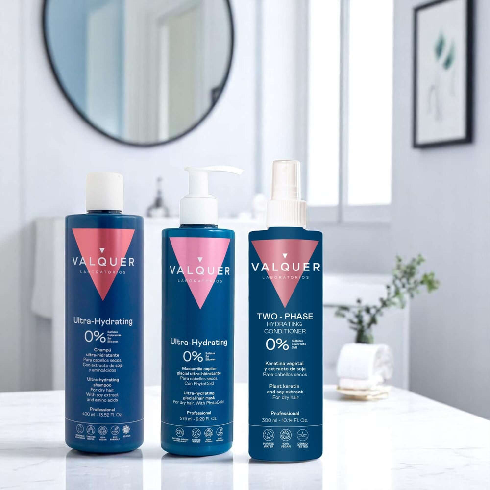 Valquer Pack Ultrahidratante Champú, ice hair mask y acondicionador bifásico para cabellos secos - 1000 ml