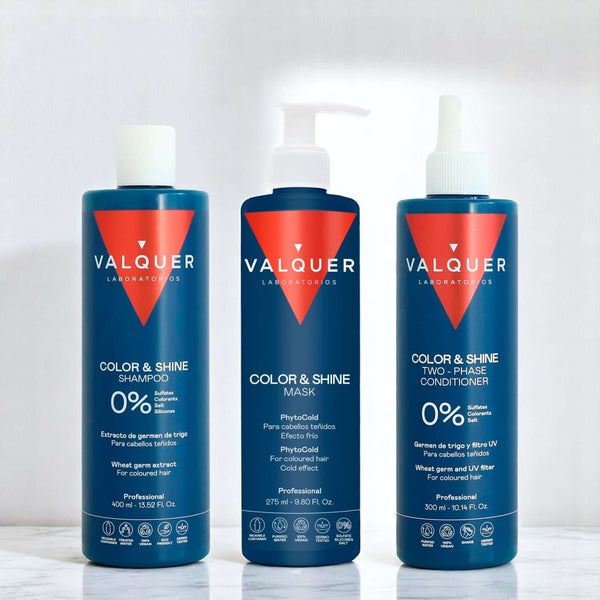 Valquer Pack Potenciador color y brillo para Cabellos Teñidos - Champú, Mascarilla y Acondicionador Bifásico - 1000 ml - 4