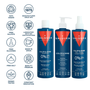 Valquer Pack Potenciador color y brillo para Cabellos Teñidos - Champú, Mascarilla y Acondicionador Bifásico - 1000 ml - 2