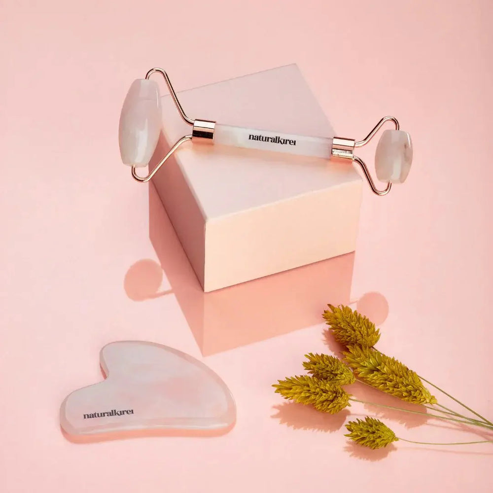 Innova Gizmo Rodillo facial de cuarzo rosa y gua sha