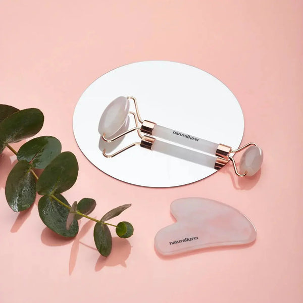 Innova Gizmo Rodillo facial de cuarzo rosa y gua sha