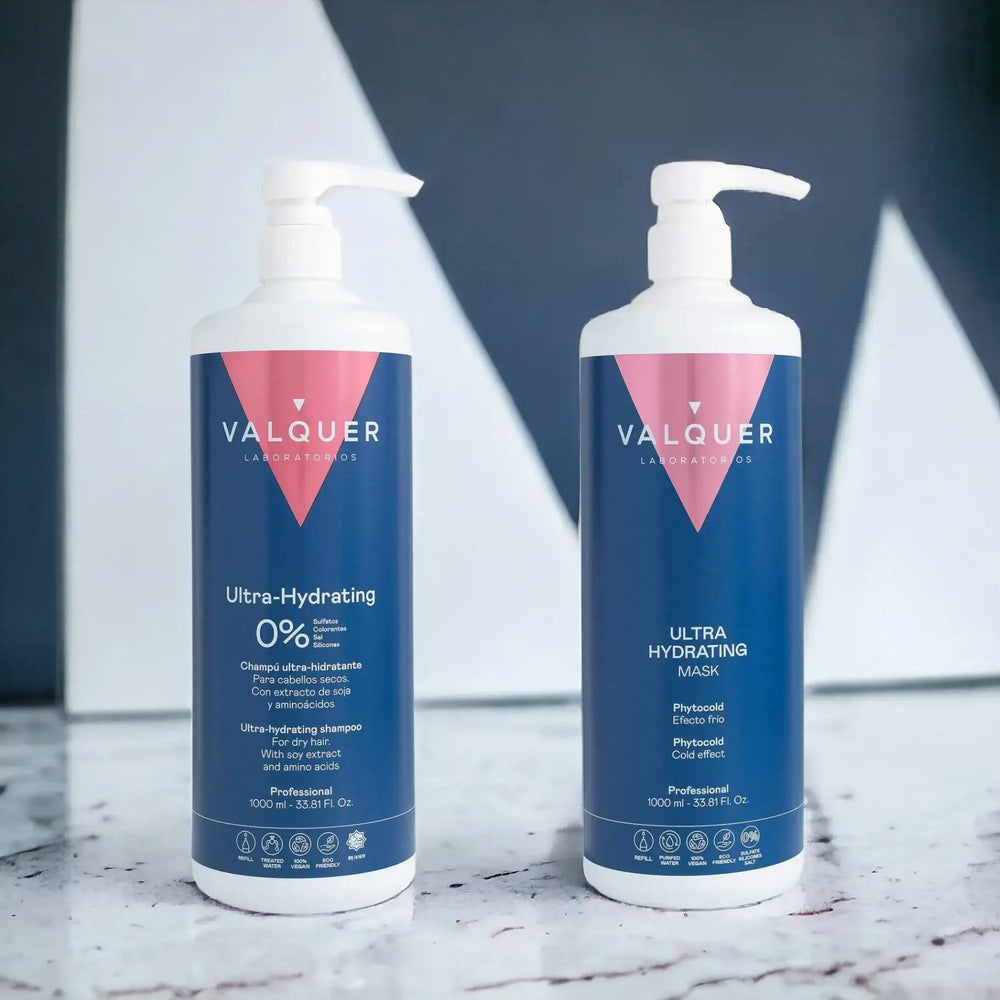 Valquer Pack Ultrahidratante Champú y Mascarilla efecto frío para Cabellos Secos - 1000 ml + 975 ml
